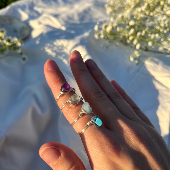 Assorted Gemstone Rings, Handmade Wrapped Wire Rings - Picture 2 of 5